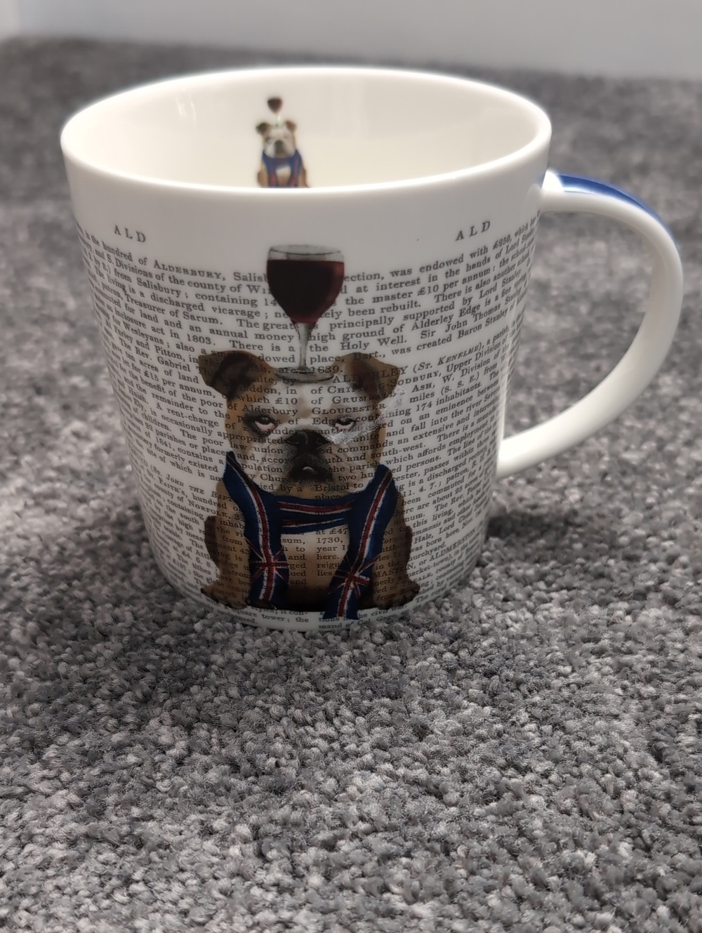 Ceramic Dog Print Fab Funky Coffee Mug in White with Blue Handle